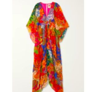 Colorful flowy FarmRio dress.